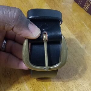 Classic Black Leather Belt with Gold Buckle By Goodwear Belt Co.